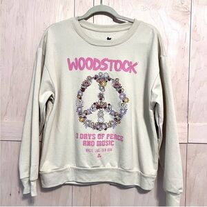 Woodstock crewneck festival sweatshirt size large cream pink peace sign